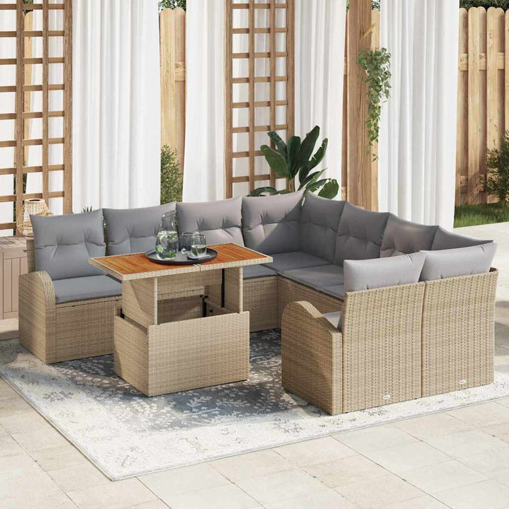 Havesofa Sæt med opbevaring 9 pcs Beige Poly rattan