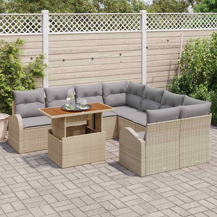 Havesofa Sæt med opbevaring 9 pcs Beige Poly rattan