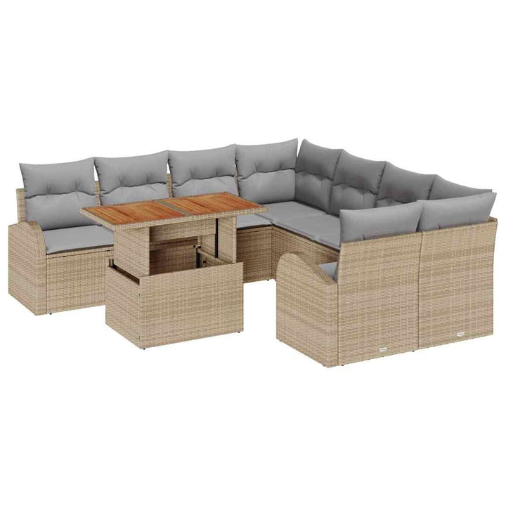 Havesofa Sæt med opbevaring 9 pcs Beige Poly rattan