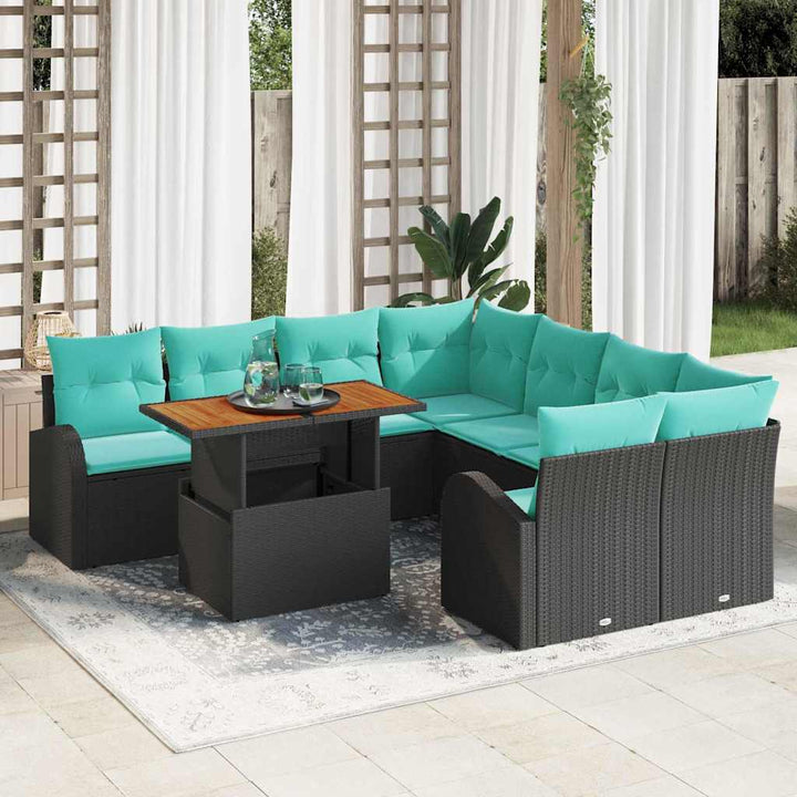 Havesofa Sæt med opbevaring 9 pcs Sort Poly rattan