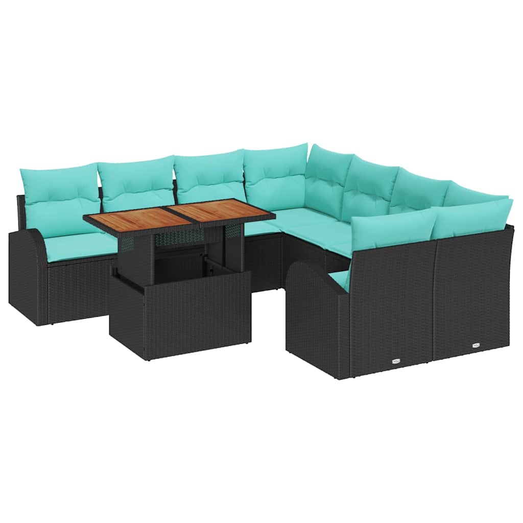 Havesofa Sæt med opbevaring 9 pcs Sort Poly rattan