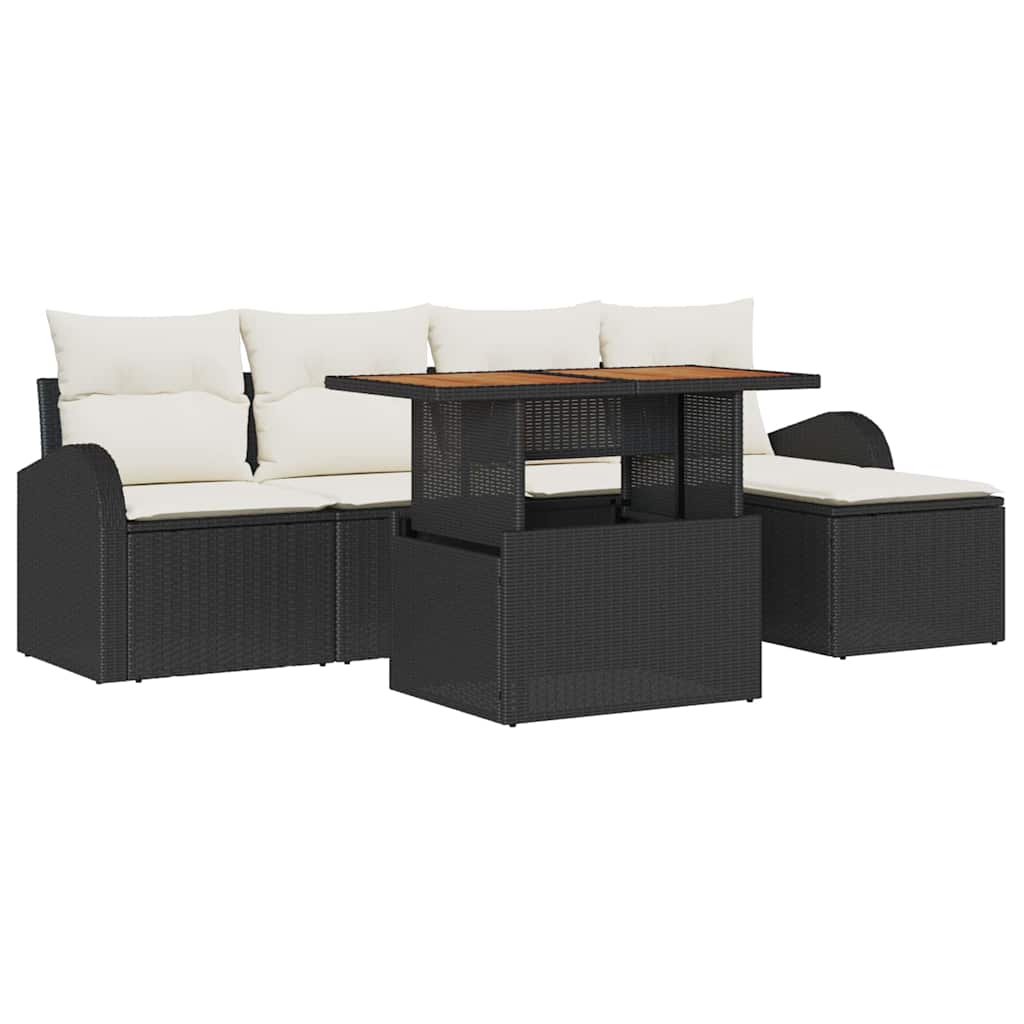 Havesofa Sæt med opbevaring 6 pcs Sort Poly rattan