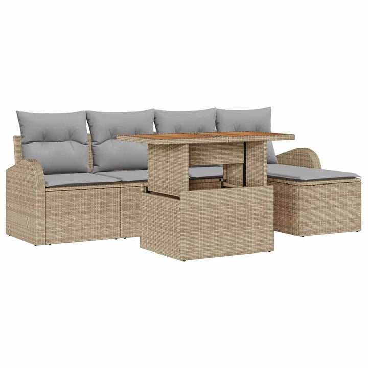 Havesofa Sæt med opbevaring 6 pcs Beige Poly rattan