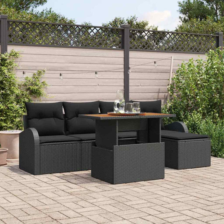 Havesofa Sæt med opbevaring 6 pcs Sort Poly rattan
