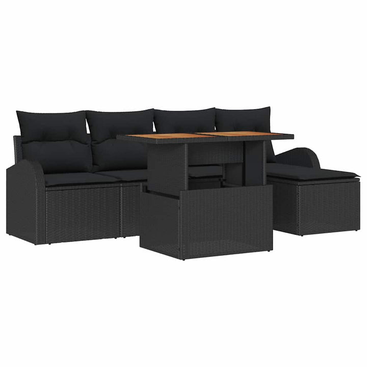 Havesofa Sæt med opbevaring 6 pcs Sort Poly rattan