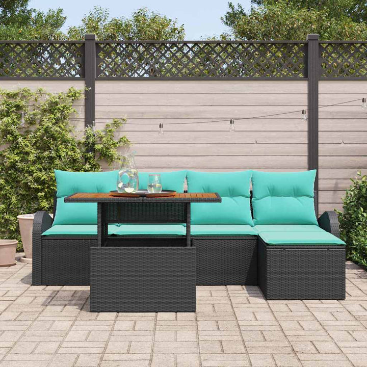 Havesofa Sæt med opbevaring 6 pcs Sort Poly rattan