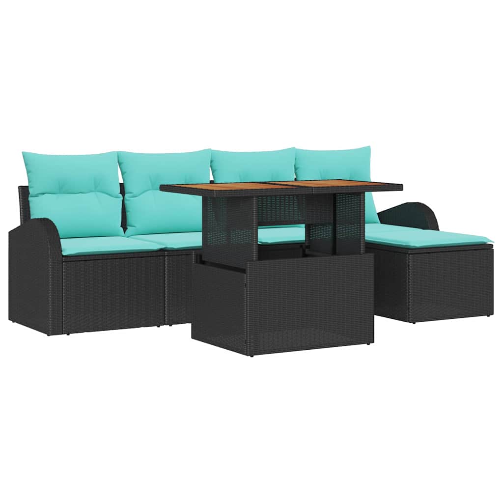 Havesofa Sæt med opbevaring 6 pcs Sort Poly rattan
