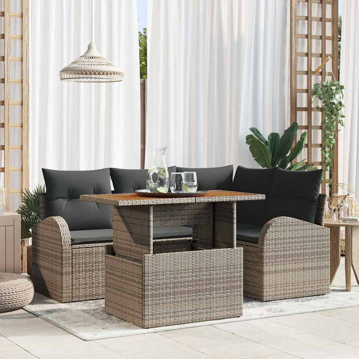 Havesofa Sæt med opbevaring 5 pcs Grå Poly rattan