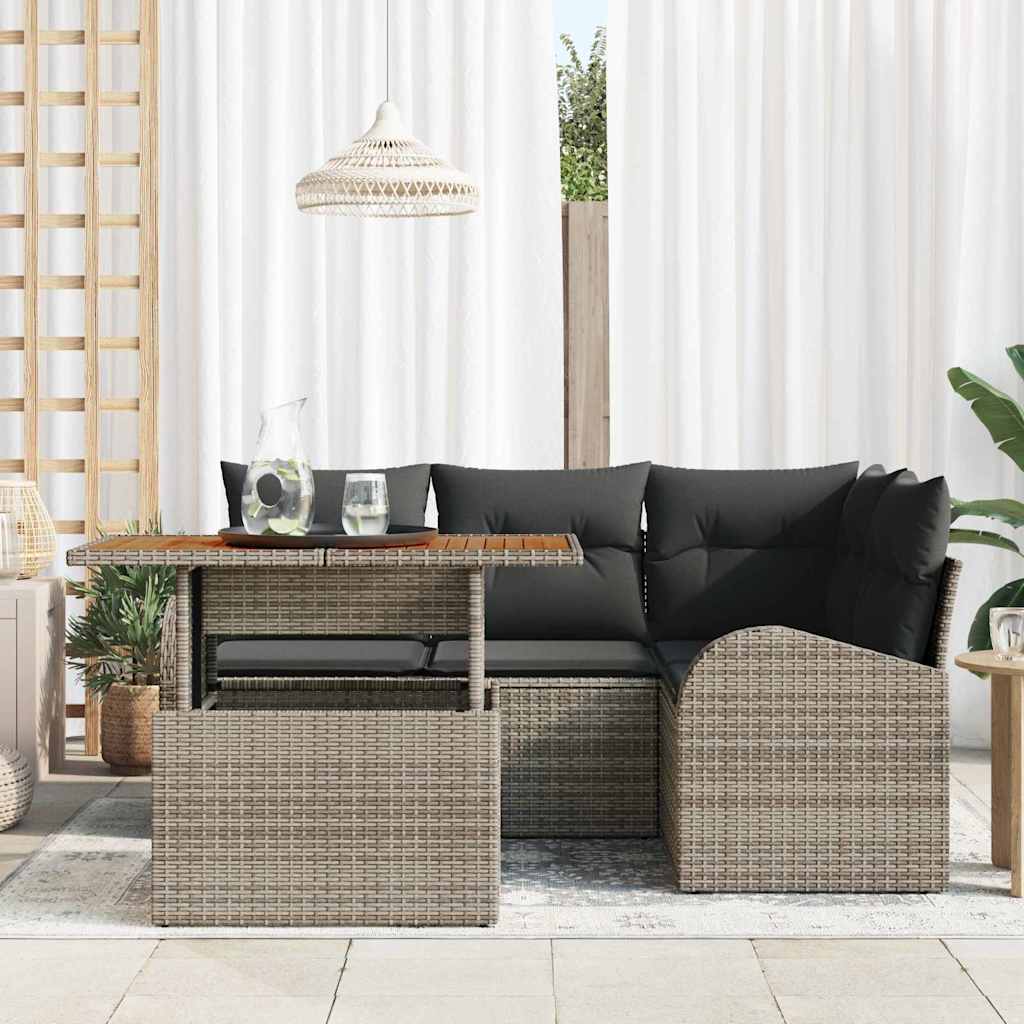 Havesofa Sæt med opbevaring 5 pcs Grå Poly rattan