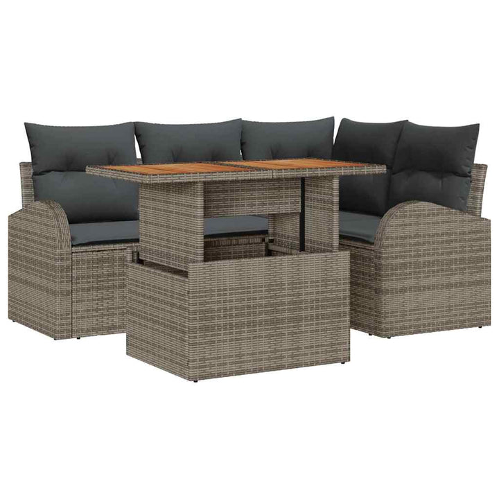 Havesofa Sæt med opbevaring 5 pcs Grå Poly rattan