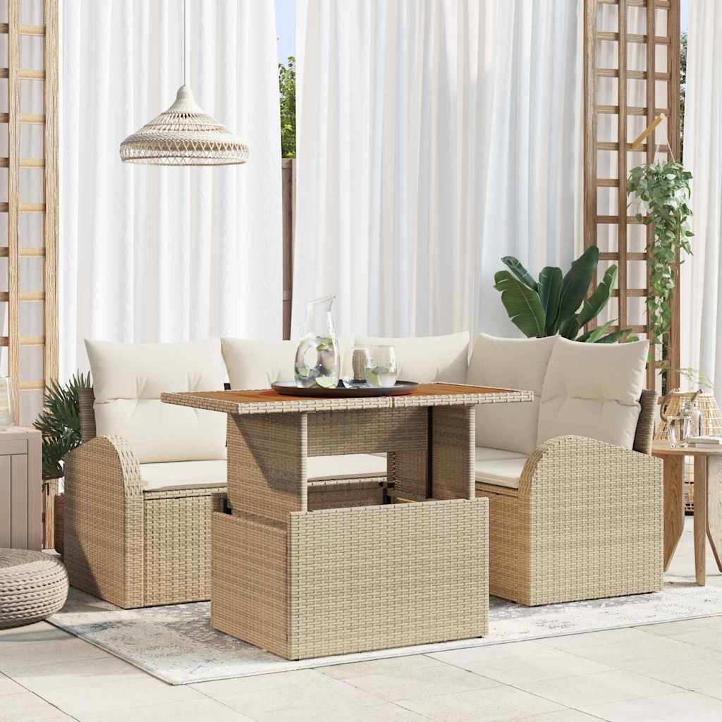 Havesofa Sæt 5 stk. Beige Poly rattan