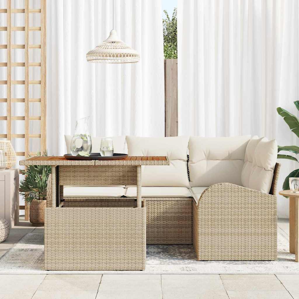 Havesofa Sæt 5 stk. Beige Poly rattan