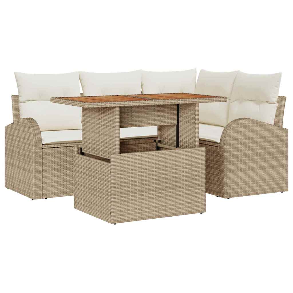 Havesofa Sæt 5 stk. Beige Poly rattan