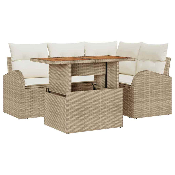 Havesofa Sæt 5 stk. Beige Poly rattan