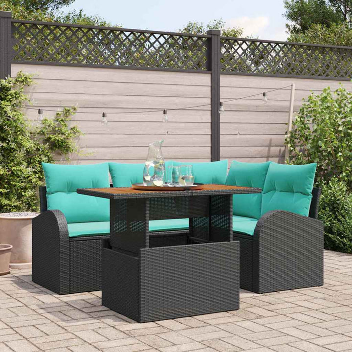 Havesofa Sæt med opbevaring 5 pcs Sort Poly rattan