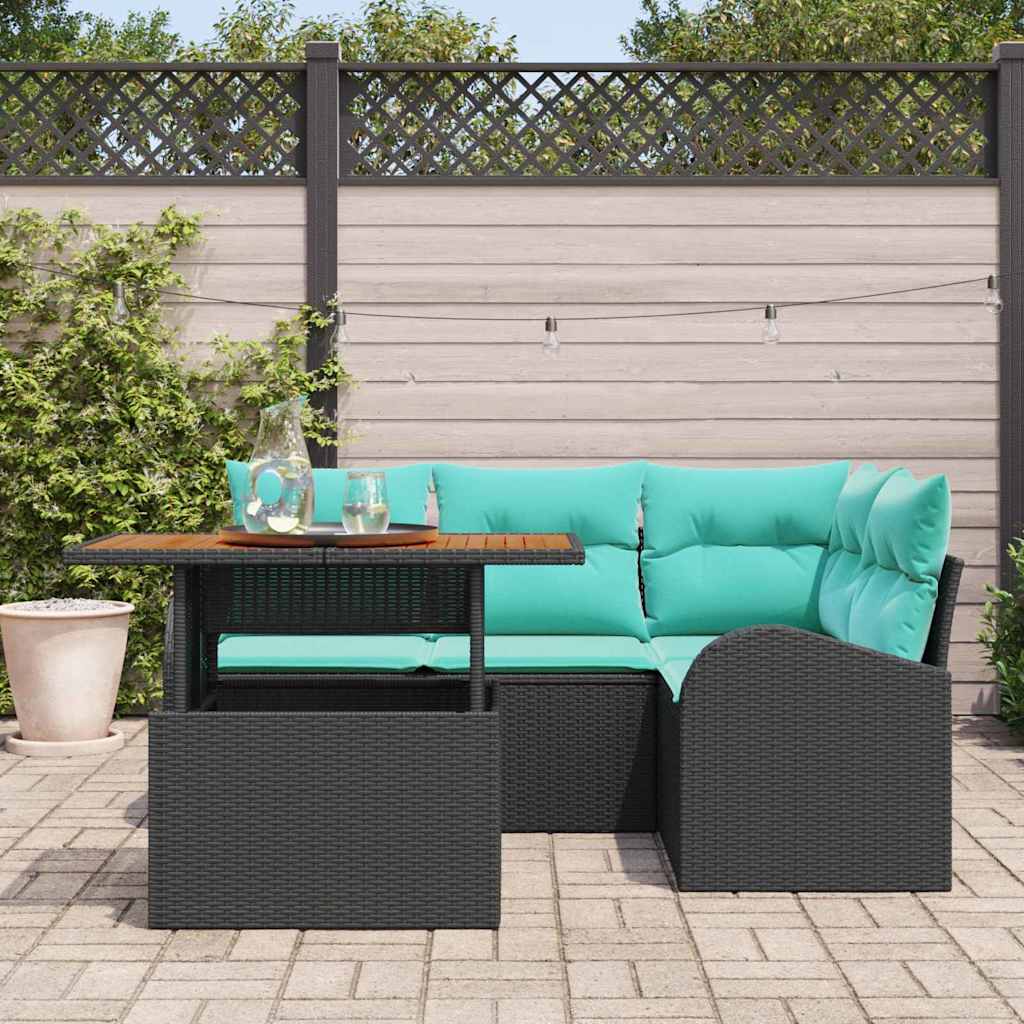 Havesofa Sæt med opbevaring 5 pcs Sort Poly rattan
