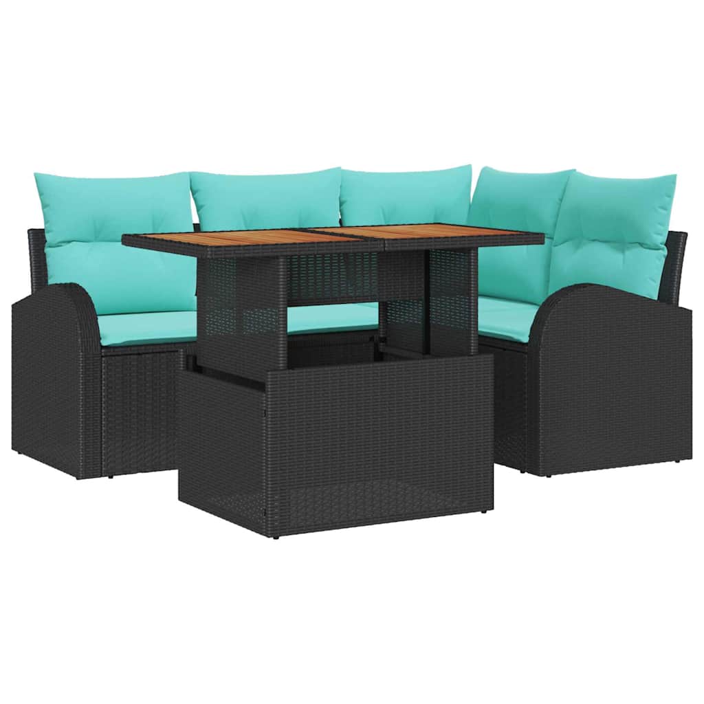 Havesofa Sæt med opbevaring 5 pcs Sort Poly rattan
