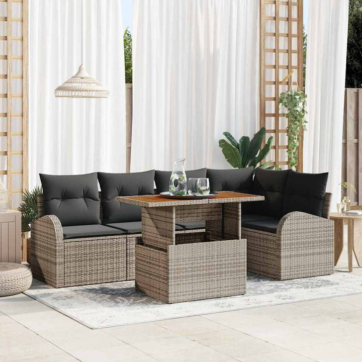 Havesofa Sæt med opbevaring 6 pcs Grå Poly rattan