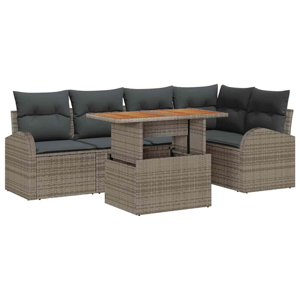 Havesofa Sæt med opbevaring 6 pcs Grå Poly rattan