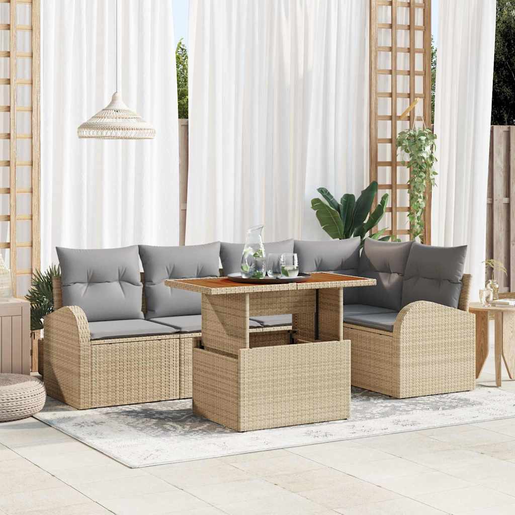 Havesofa Sæt med opbevaring 6 pcs Beige Poly rattan