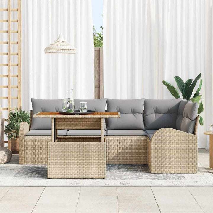 Havesofa Sæt med opbevaring 6 pcs Beige Poly rattan