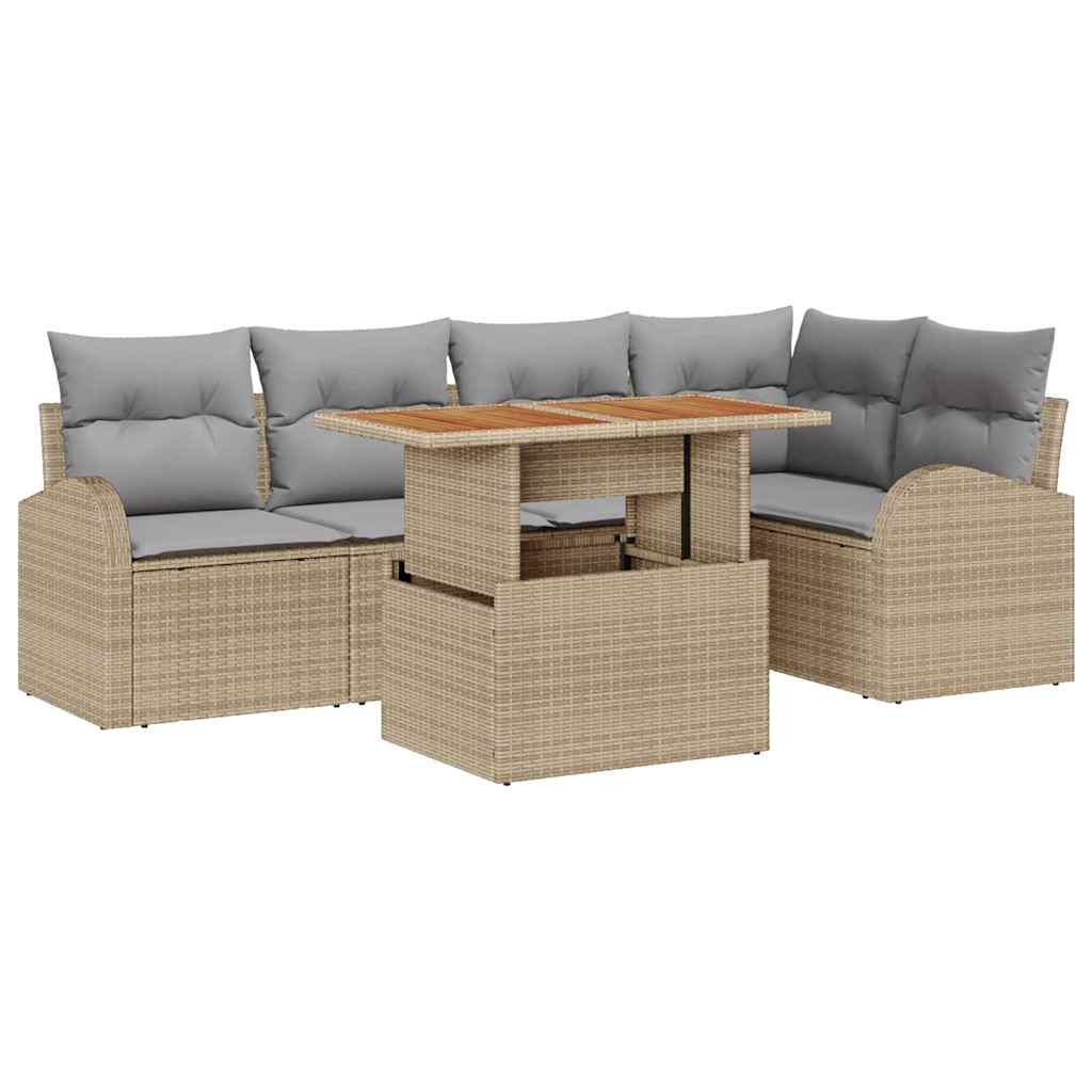 Havesofa Sæt med opbevaring 6 pcs Beige Poly rattan
