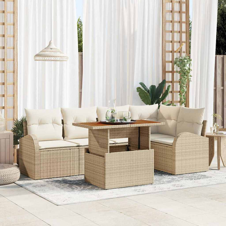 Havesofa Sæt med opbevaring 6 pcs Beige Poly rattan