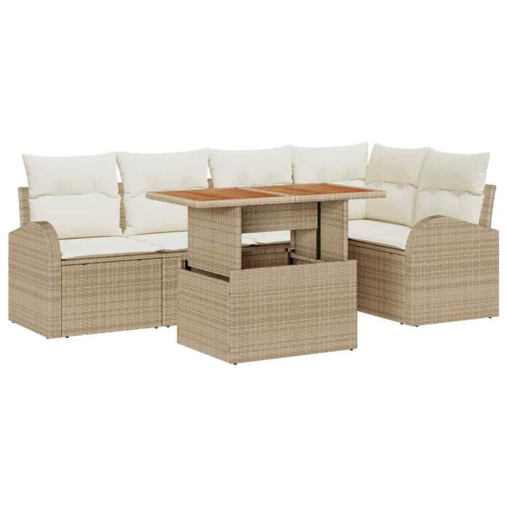 Havesofa Sæt med opbevaring 6 pcs Beige Poly rattan