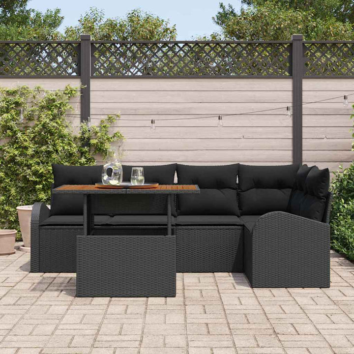 Havesofa Sæt med opbevaring 6 pcs Sort Poly rattan