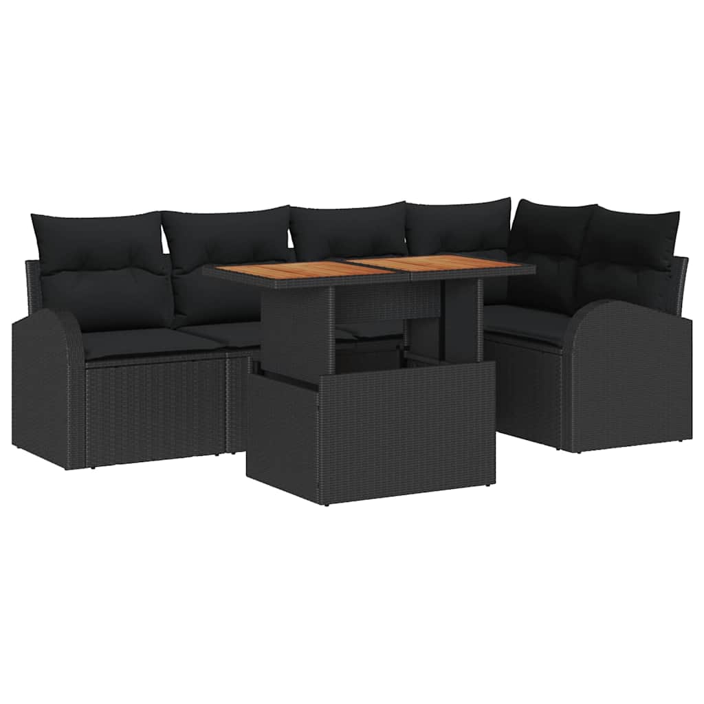 Havesofa Sæt med opbevaring 6 pcs Sort Poly rattan