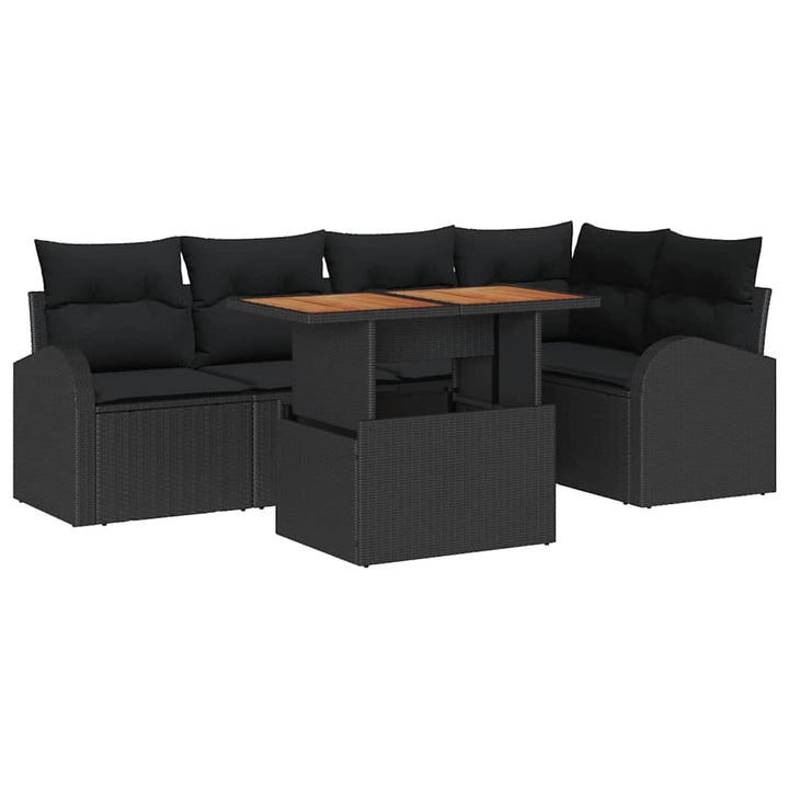 Havesofa Sæt med opbevaring 6 pcs Sort Poly rattan