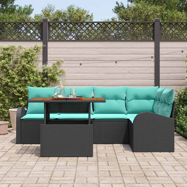 Havesofa Sæt med opbevaring 6 pcs Sort Poly rattan