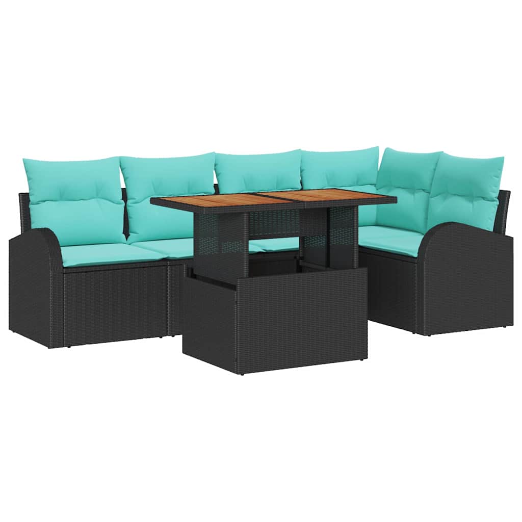 Havesofa Sæt med opbevaring 6 pcs Sort Poly rattan