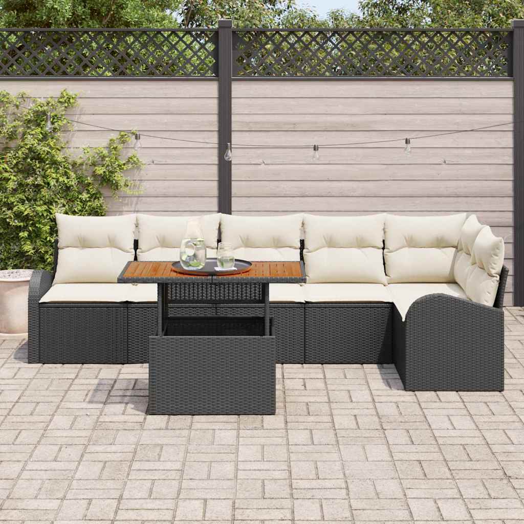 Havesofa Sæt med opbevaring 7 pcs Sort Poly rattan