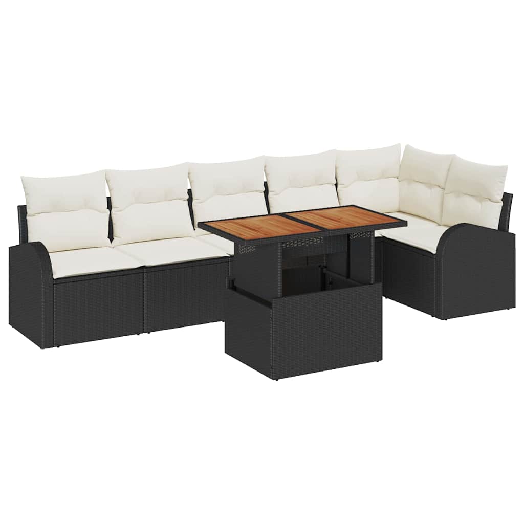 Havesofa Sæt med opbevaring 7 pcs Sort Poly rattan