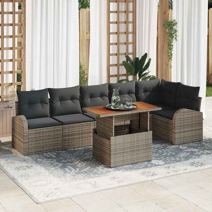 Havesofa Sæt med opbevaring 7 pcs Grå Poly rattan