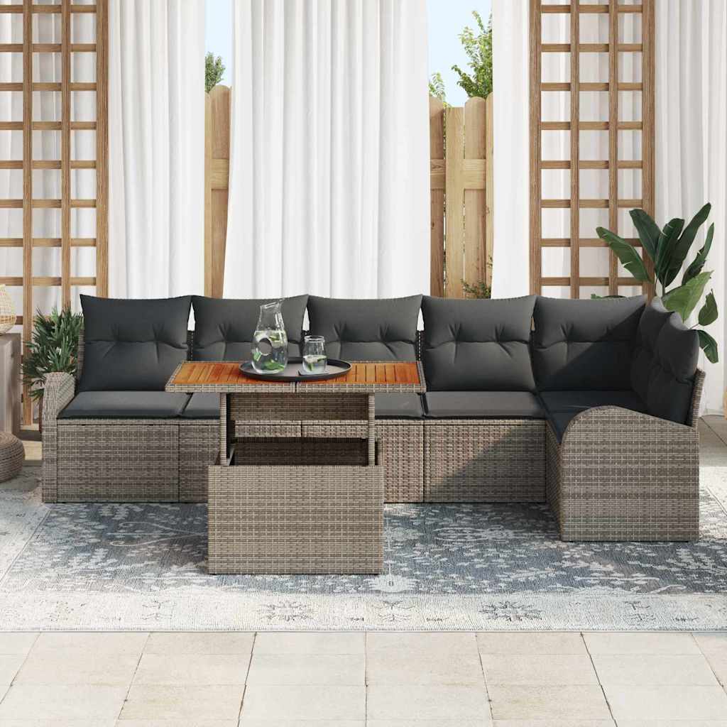 Havesofa Sæt med opbevaring 7 pcs Grå Poly rattan
