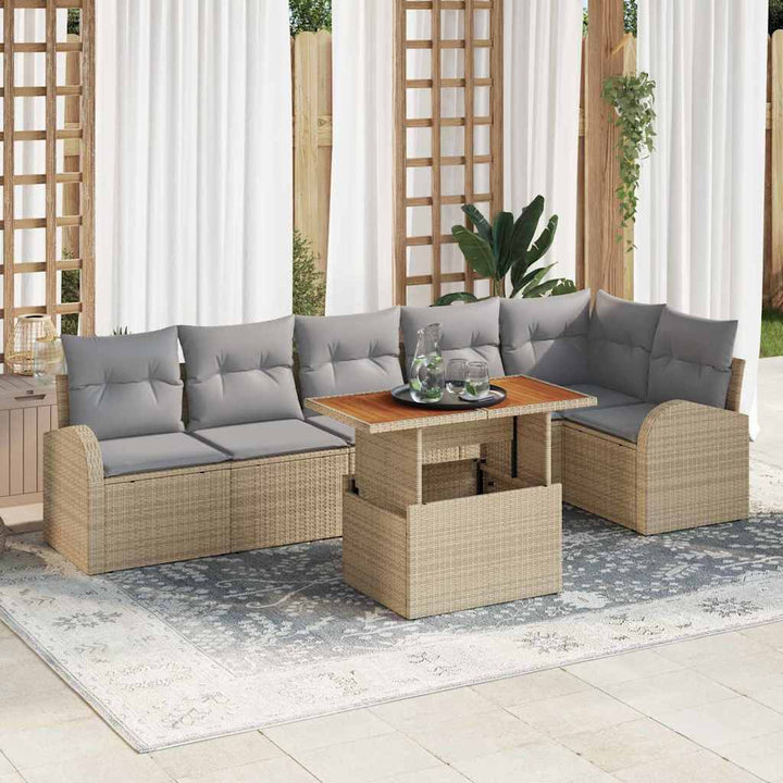Havesofa Sæt med opbevaring 7 pcs Beige Poly rattan