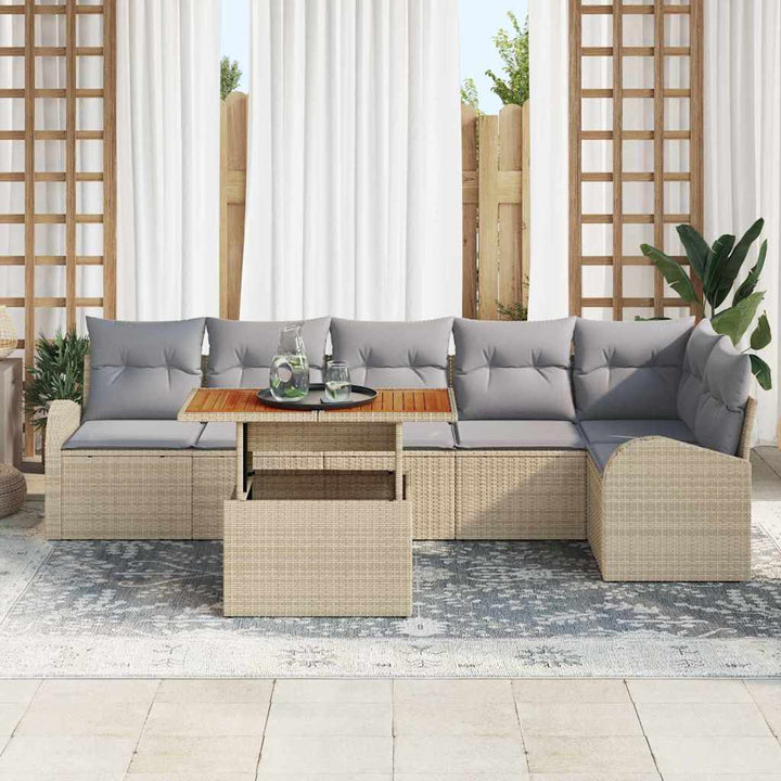 Havesofa Sæt med opbevaring 7 pcs Beige Poly rattan