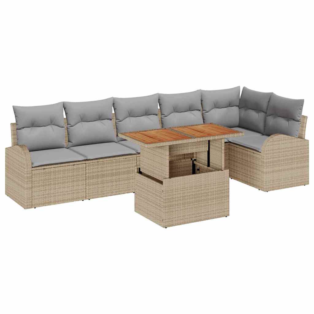 Havesofa Sæt med opbevaring 7 pcs Beige Poly rattan
