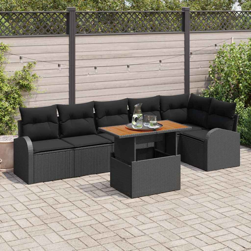 Havesofa Sæt med opbevaring 7 pcs Sort Poly rattan
