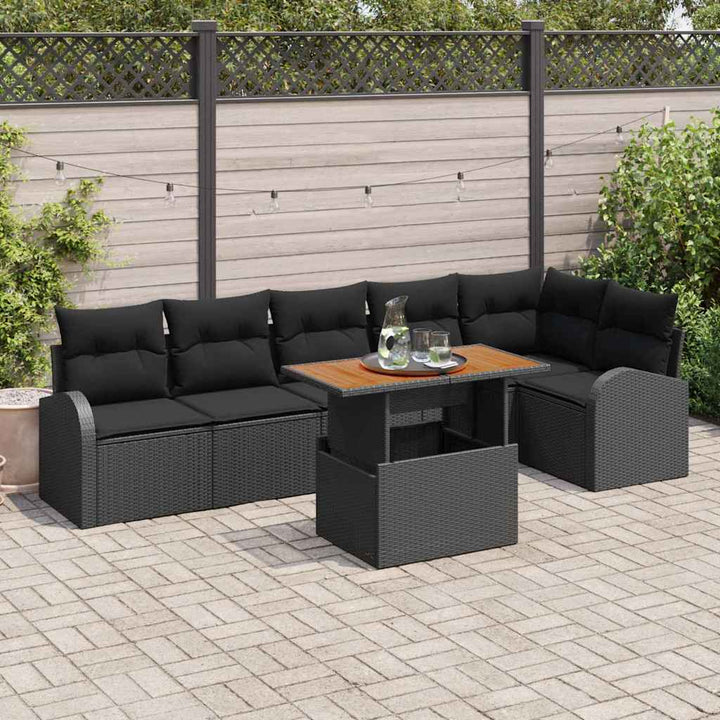 Havesofa Sæt med opbevaring 7 pcs Sort Poly rattan