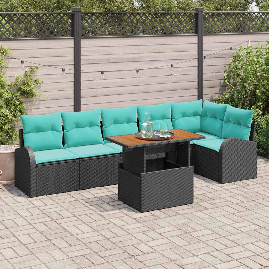Havesofa Sæt med opbevaring 7 pcs Sort Poly rattan