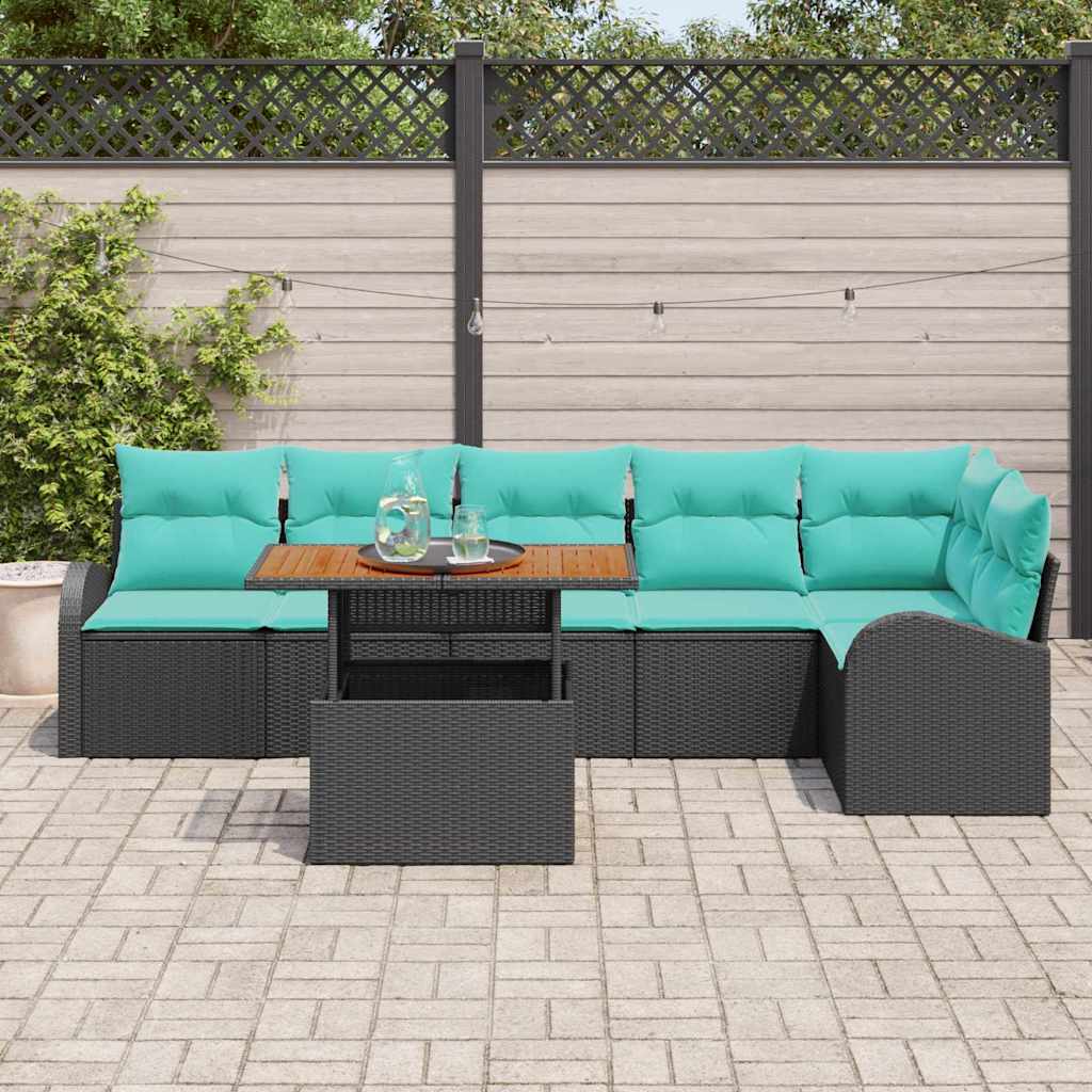 Havesofa Sæt med opbevaring 7 pcs Sort Poly rattan