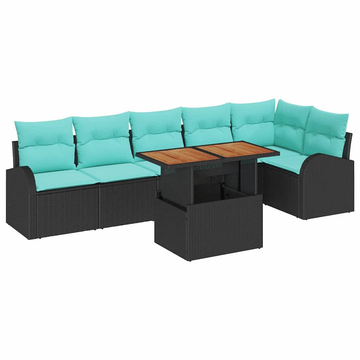 Havesofa Sæt med opbevaring 7 pcs Sort Poly rattan