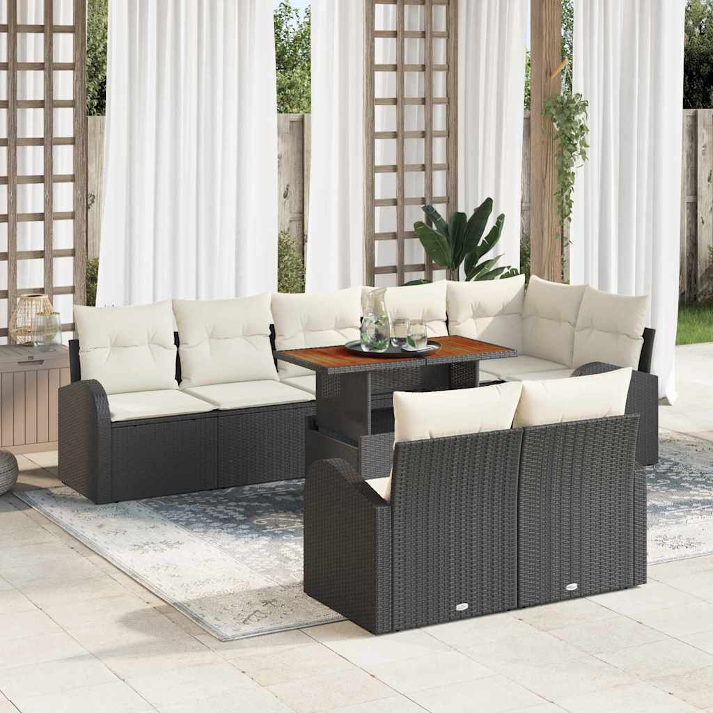 Havesofa Sæt med opbevaring 9 pcs Sort Poly rattan