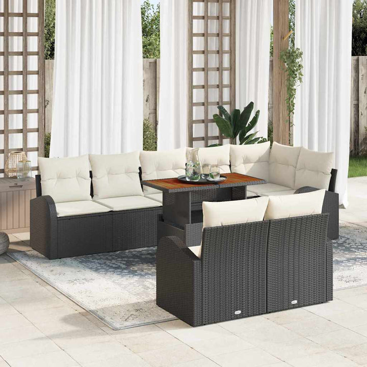 Havesofa Sæt med opbevaring 9 pcs Sort Poly rattan