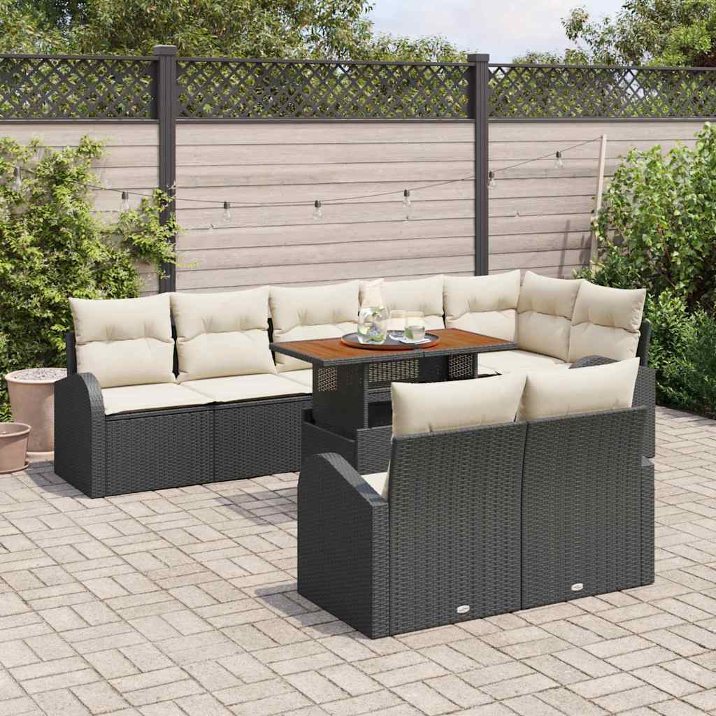 Havesofa Sæt med opbevaring 9 pcs Sort Poly rattan
