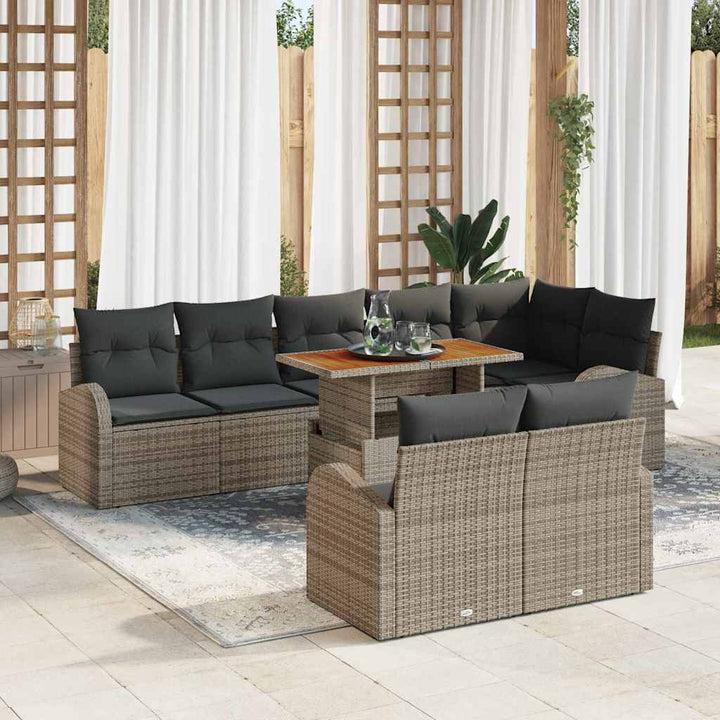 Havesofa Sæt med opbevaring 9 pcs Grå Poly rattan