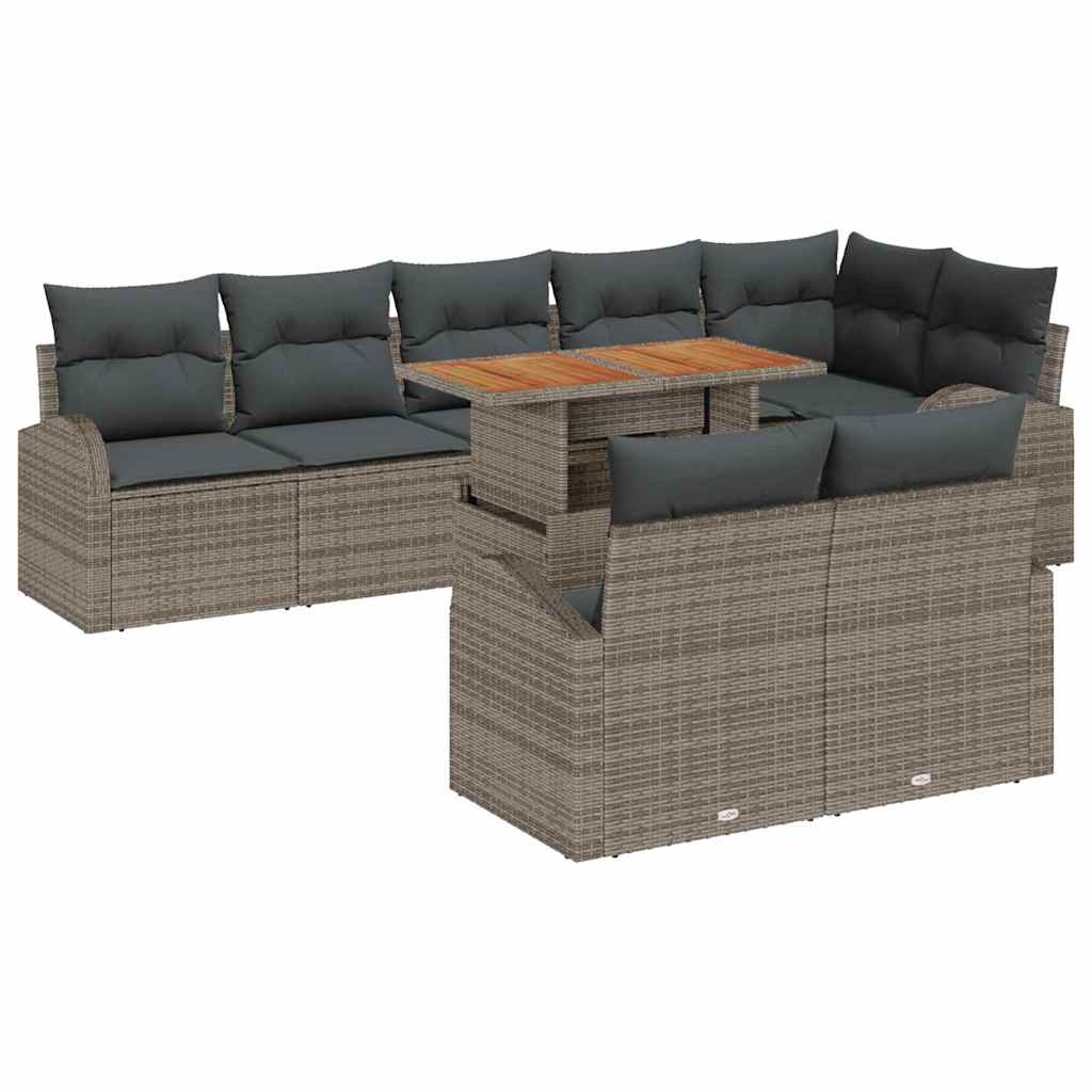 Havesofa Sæt med opbevaring 9 pcs Grå Poly rattan
